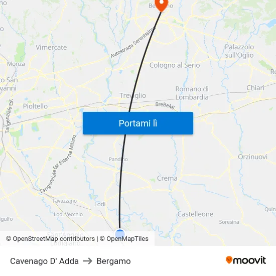 Cavenago D' Adda to Bergamo map