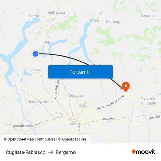 Cugliate-Fabiasco to Bergamo map