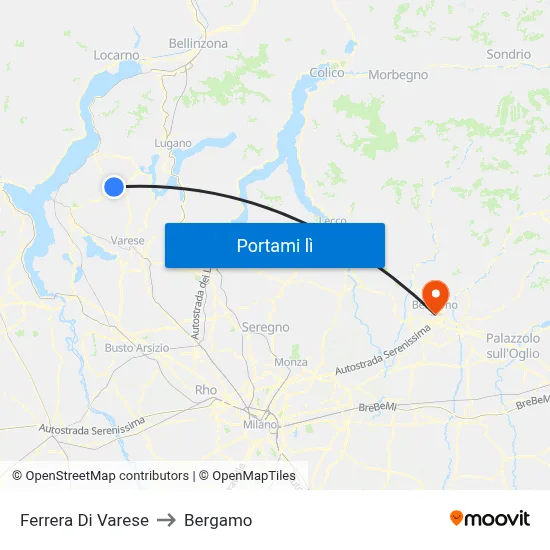 Ferrera Di Varese to Bergamo map