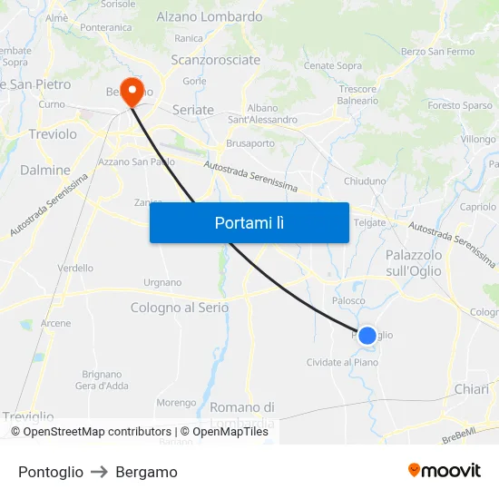 Pontoglio to Bergamo map