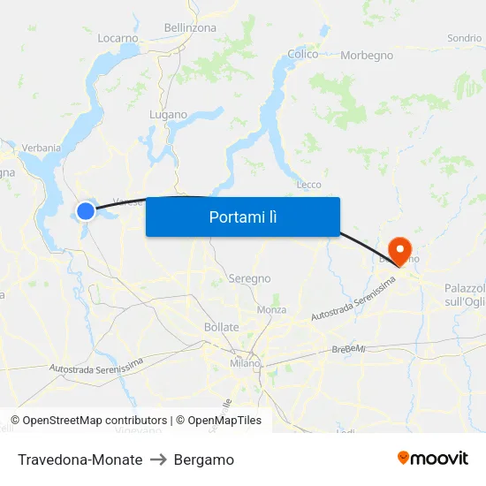 Travedona-Monate to Bergamo map
