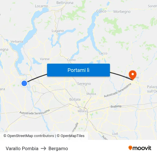 Varallo Pombia to Bergamo map