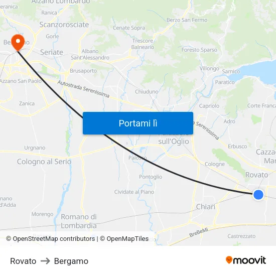 Rovato to Bergamo map