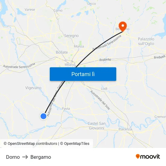Dorno to Bergamo map