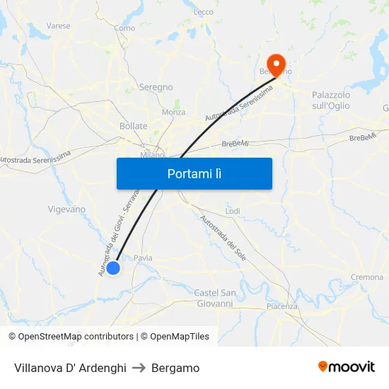 Villanova D' Ardenghi to Bergamo map