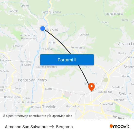 Almenno San Salvatore to Bergamo map