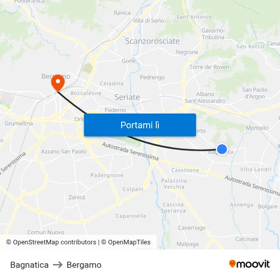 Bagnatica to Bergamo map