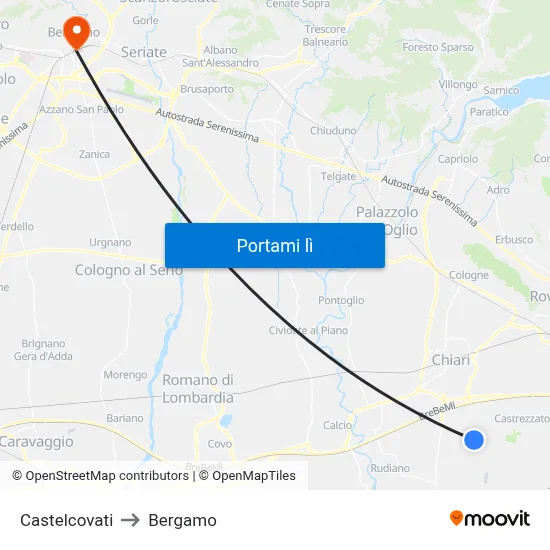 Castelcovati to Bergamo map