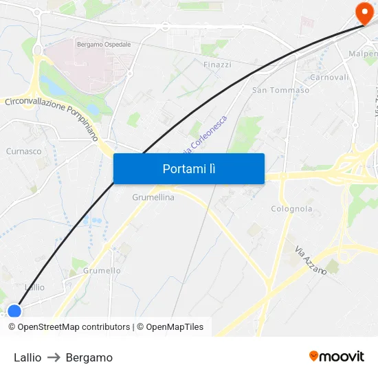 Lallio to Bergamo map
