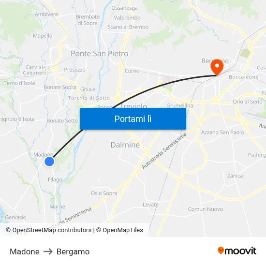 Madone to Bergamo map
