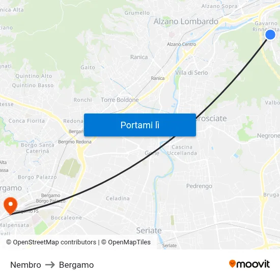 Nembro to Bergamo map