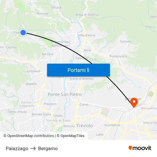 Palazzago to Bergamo map