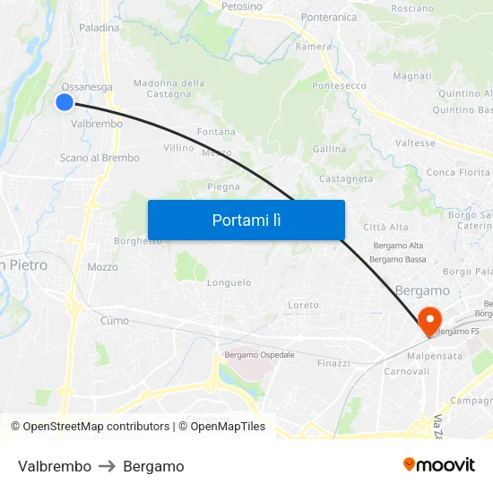 Valbrembo to Bergamo map
