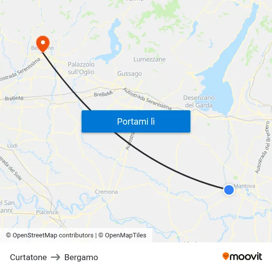 Curtatone to Bergamo map