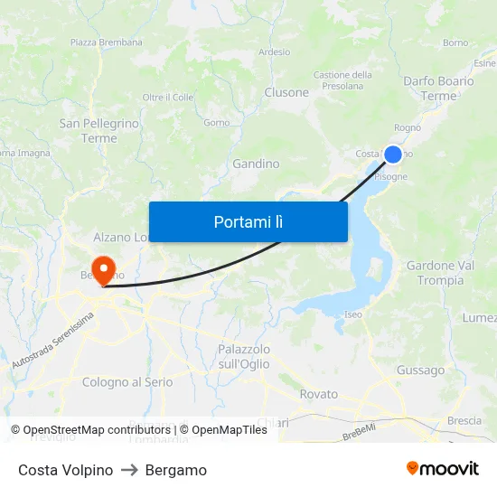 Costa Volpino to Bergamo map