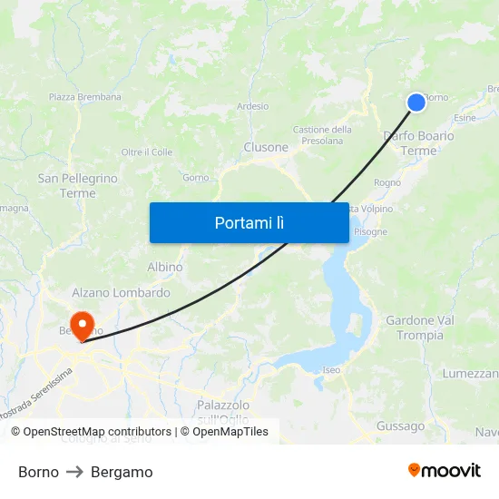 Borno to Bergamo map