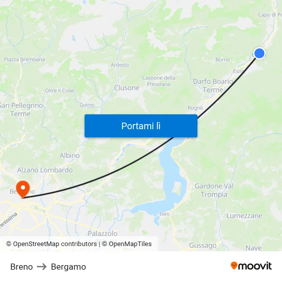 Breno to Bergamo map