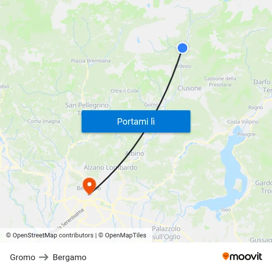 Gromo to Bergamo map