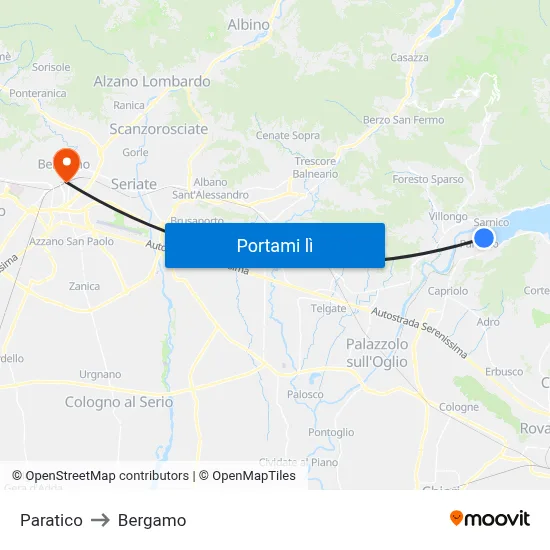 Paratico to Bergamo map