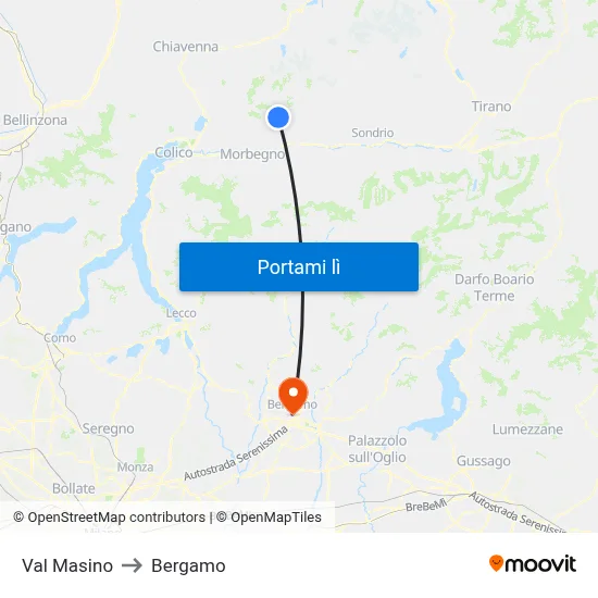 Val Masino to Bergamo map