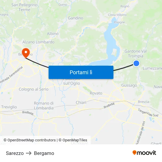 Sarezzo to Bergamo map