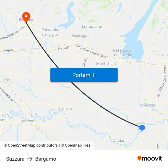 Suzzara to Bergamo map