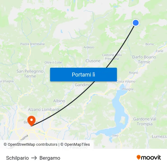 Schilpario to Bergamo map