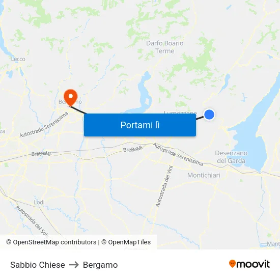 Sabbio Chiese to Bergamo map