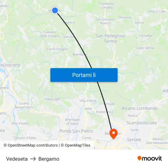Vedeseta to Bergamo map