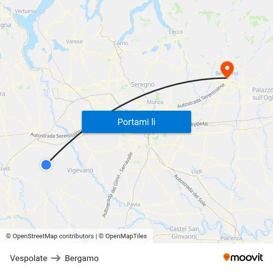 Vespolate to Bergamo map