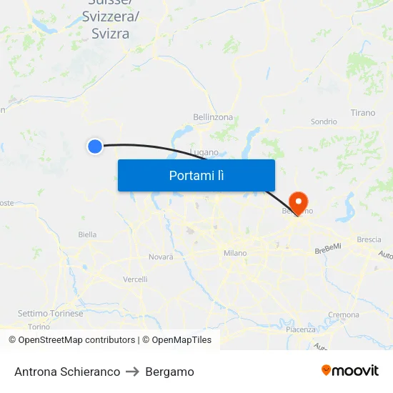 Antrona Schieranco to Bergamo map
