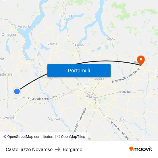Castellazzo Novarese to Bergamo map