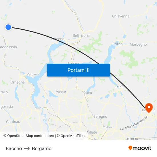 Baceno to Bergamo map