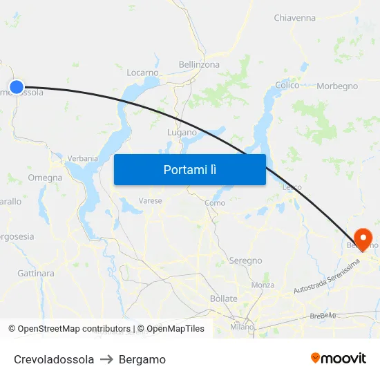Crevoladossola to Bergamo map