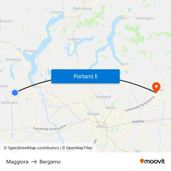 Maggiora to Bergamo map