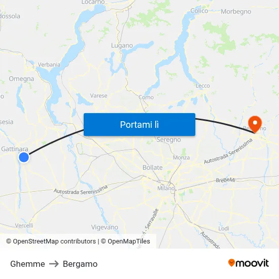 Ghemme to Bergamo map