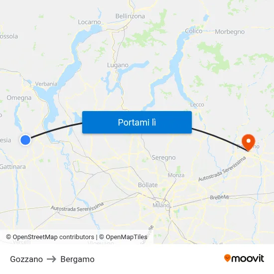 Gozzano to Bergamo map