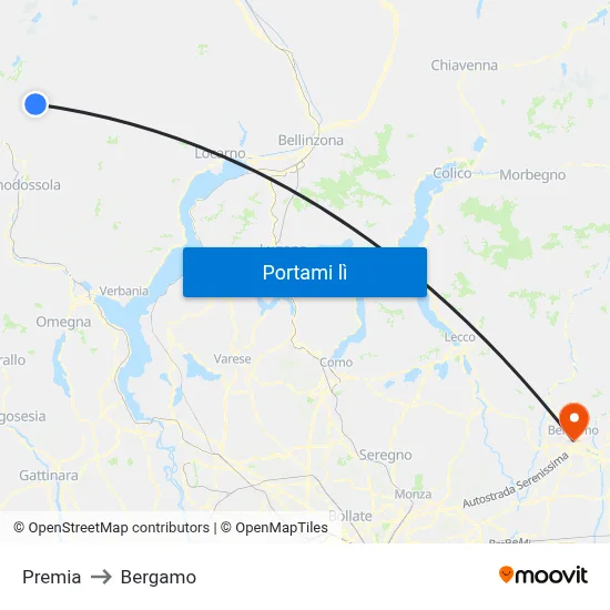 Premia to Bergamo map