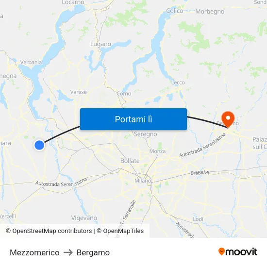 Mezzomerico to Bergamo map