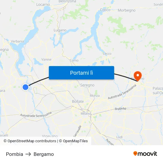 Pombia to Bergamo map