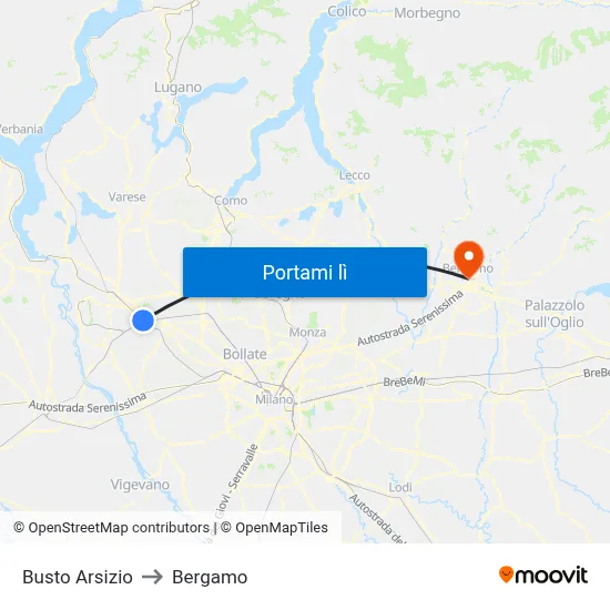 Busto Arsizio to Bergamo map