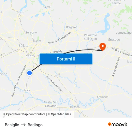 Basiglio to Berlingo map