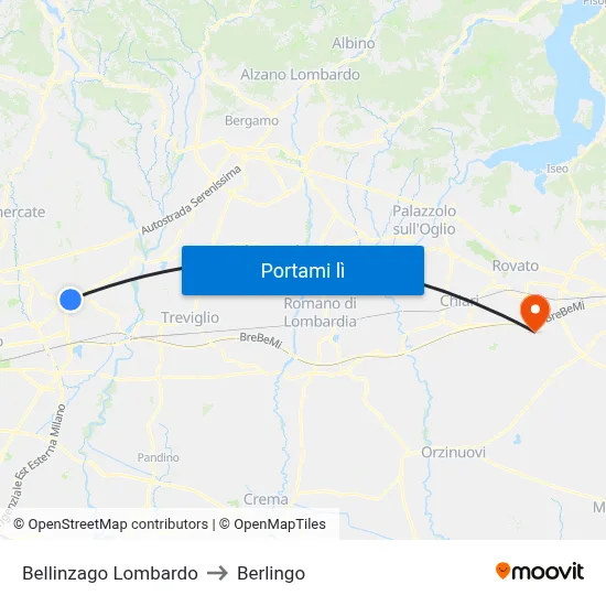 Bellinzago Lombardo to Berlingo map