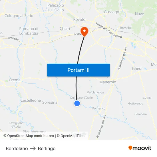 Bordolano to Berlingo map