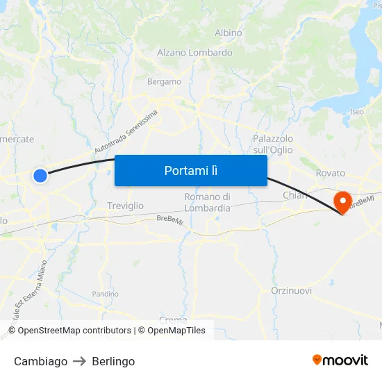 Cambiago to Berlingo map