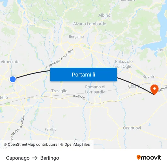 Caponago to Berlingo map