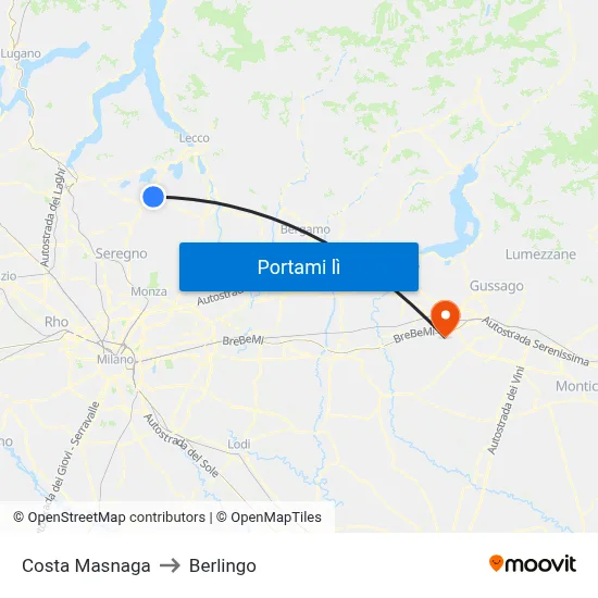 Costa Masnaga to Berlingo map