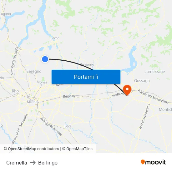 Cremella to Berlingo map