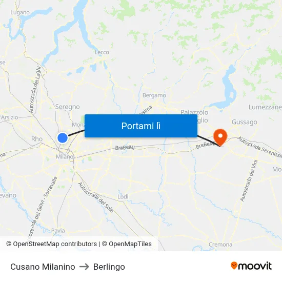 Cusano Milanino to Berlingo map