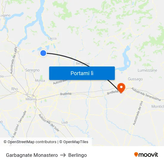 Garbagnate Monastero to Berlingo map